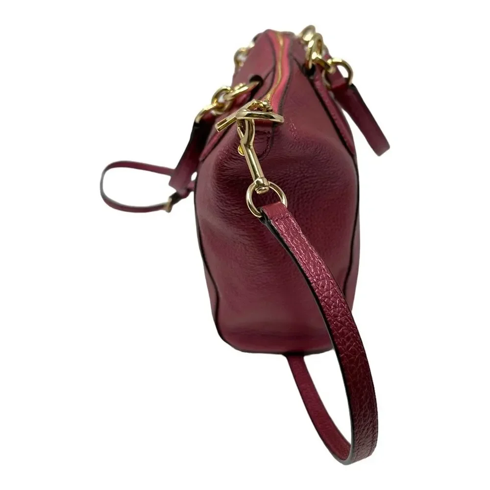 Coach Pebbled Leather Satchel Crossbody Bag Metallic Burgundy Gold Hardware